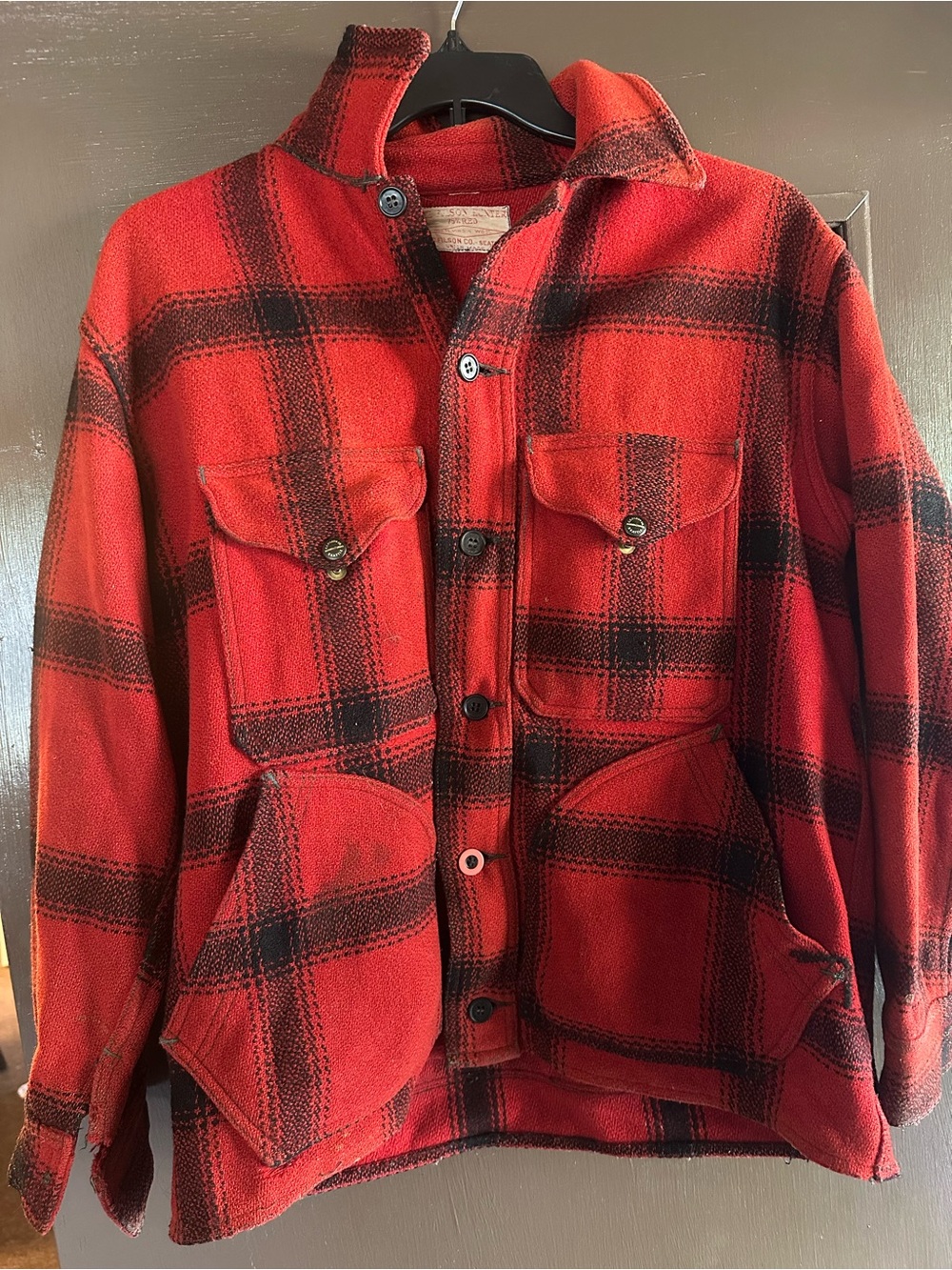 Vintage 1950s Filson Hunter Wool Jacket 75% Red Plaid Style 85 Mens Size 42 L
